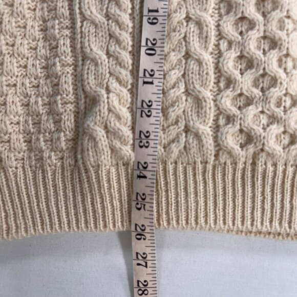 Carraig Donn Ireland Wool Fisherman Sweater Crew Neck Aran in Ivory Size Large - Picture 9 of 9